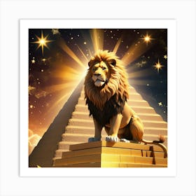 Golden Lion On Pyramid Art Print