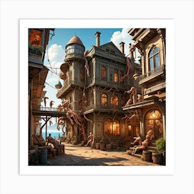 Steampunk Resort In City Cubism Style Art Print