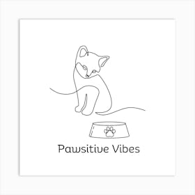 Pawsitive Vibes | Cute cat line  Art Print