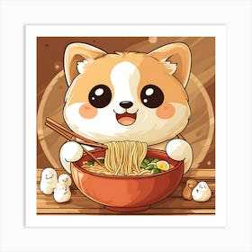 Dog Eating Ramen Art Print