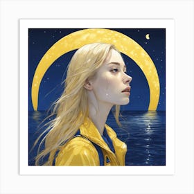 Moon And The Girl Art Print