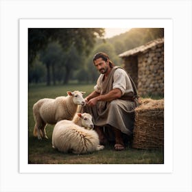 Shepherd With Sheep Art Print