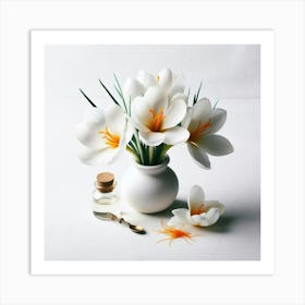 White Crocus In A Vase Art Print