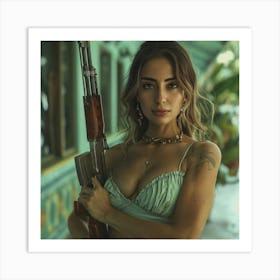 Sexy Girl With Gun Art Print