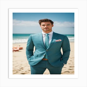 Man In A Blue Suit On The Beach Art Print