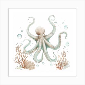 Storybook Style Octopus Making Bubbles 1 Art Print