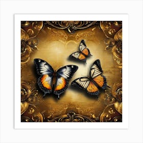 Butterflies In Gold Frame Art Print