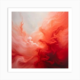 Abstract Painting Featuring Ethereal White Clouds In A Vibrant Red Sky 3d Textures Creating A Surre Art Print