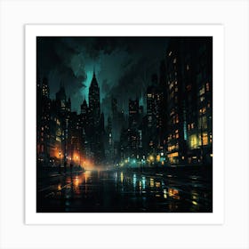 Abstract Depiction Of A City At Night With Bright Light Art Print