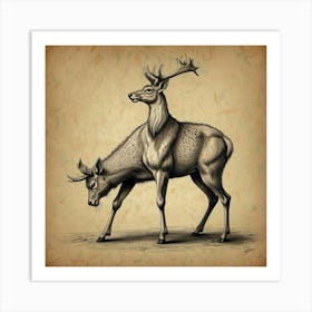 Stag And Deer Art Print