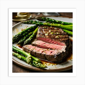 Steak With Asparagus Art Print