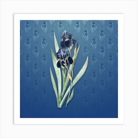 Vintage German Iris Botanical on Bahama Blue Pattern n.2356 Art Print