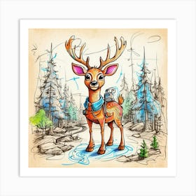 Deer In The Forest 30 Art Print