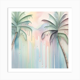 Palm Trees Watercolor Dripping Art Print