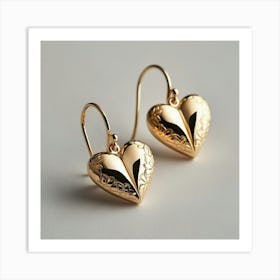 Gold Heart Earrings Art Print