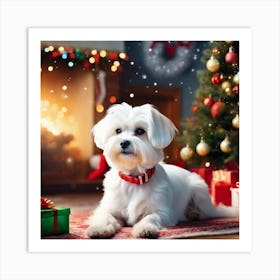 A Fluffy White Maltese Dog With A E9uhnaw Art Print