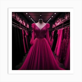 Pink Evening Dresses In A Store Art Print