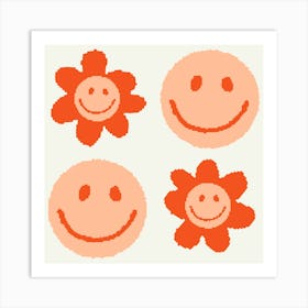 Peach Fuzz Smiley Faces, Groovy Design Póster