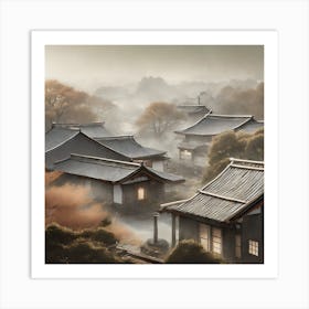 Firefly Rustic Rooftop Japanese Vintage Village Landscape 39076 Art Print