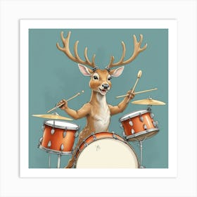 Deer Drumming Art Print