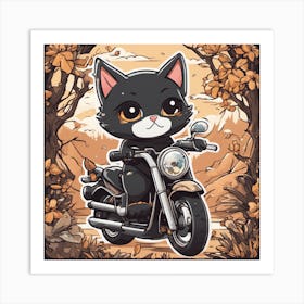 Black Cat On A Motorcycle Art Print