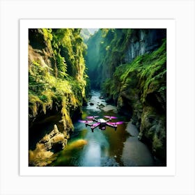 Drone Flying Over A River 1 Art Print