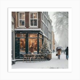 Amsterdam Chavez, winter, christmas snowfall.Winter In Amsterdam Art Print