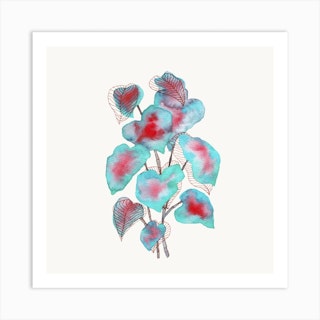 Turquoise Pink Watercolor Plant Square Art Print