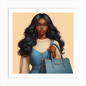 Black Girl With Blue Bag Art Print