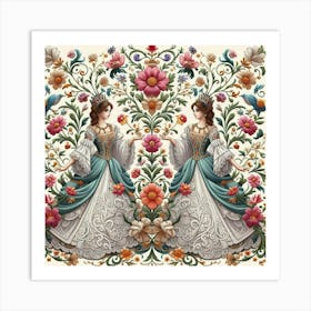 Two Ladies With Flowers Art Print