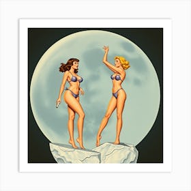 Two Women On A Rock Art Print