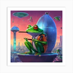 A sad frog smoking. Art Print