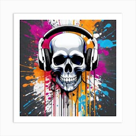 Skull With Headphones 36 Art Print