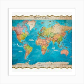 Detailed World Map Watercolor Style Continents And Oceans Outlined With Precision Geographic Land (2) Art Print