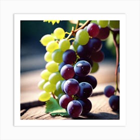 Grapes On A Wooden Table 1 Art Print