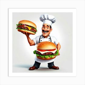 Chef Holding Two Burgers Art Print