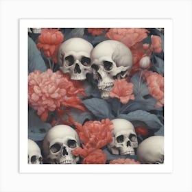 Skulls And Flowers Art Print