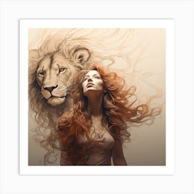 Lion And Woman Art Print