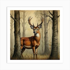 Deer In The Woods 31 Art Print