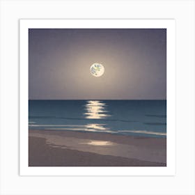 Full Moon On The Beach Art Print