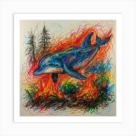 Dolphin On Fire Art Print