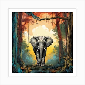 Elephant In The Forest Art Print