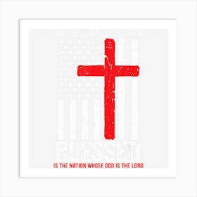 One Nation Under God Blessed American Flag Christian Cross Art Print