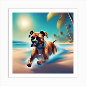 A dog boxer swimming in beach and palm trees 7 Art Print