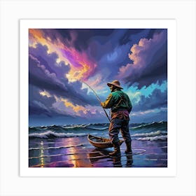 Fishing On The Beach Art Print