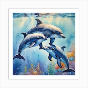 Beautiful Dolphins in Ocean Art Print