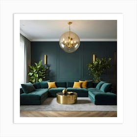 Living Room With Green Velvet Couches Art Print