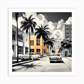 Miami Cityscape, Miami Cityscape, Grayscale art, 1324 Art Print