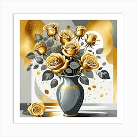 Gold Roses In A Vase Art Print