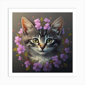 Portrait Of A Cat With Flowers Art Print